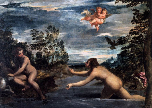 Salmacis and Hermaphroditus, vintage artwork by Ippolito Scarsella, 12x8" (A4) Poster