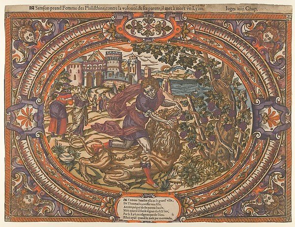 Samson and the Lion from the Story of Samson c1560–80-Anonymo, vintage art, A3 (16x12") Poster Print