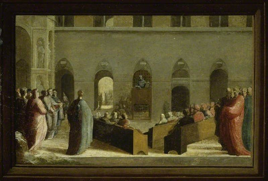 San Bernardino Preaching in the Campo of Siena, vintage artwork by Domenico Beccafumi, A3 (16x12") Poster Print