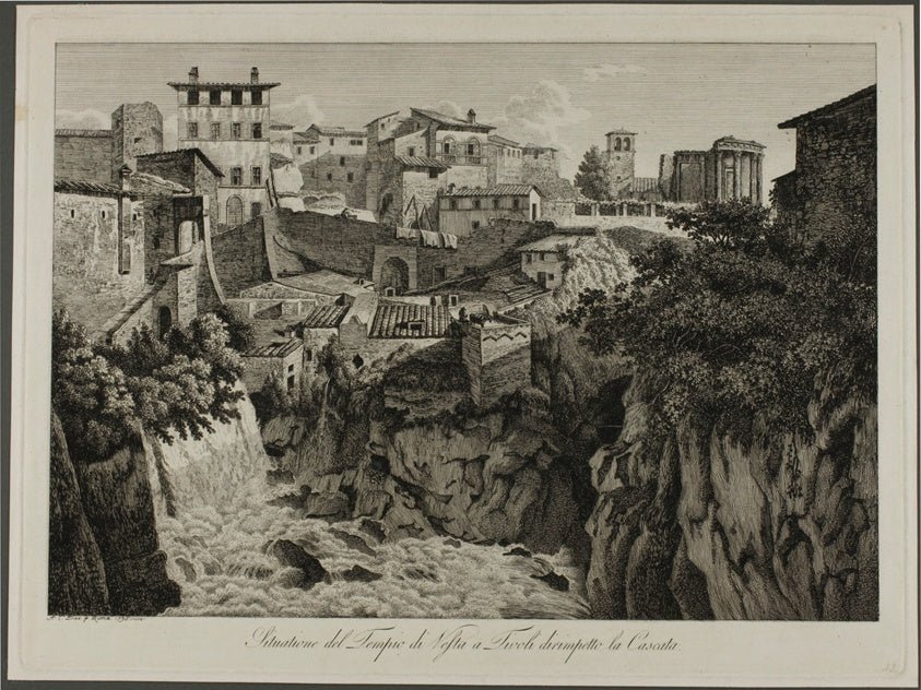 Scene of the Temple of Vesta at Tivoli Facing the Cascades by Albert Christoph Dies, 23x16"( A2 size) Poster Print