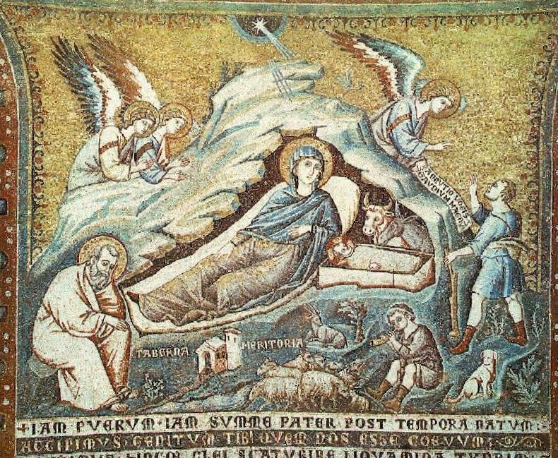 Scenes from the Life of Mary ~ Birth of Jesus, vintage artwork by Pietro Cavallini, 12x8" (A4) Poster