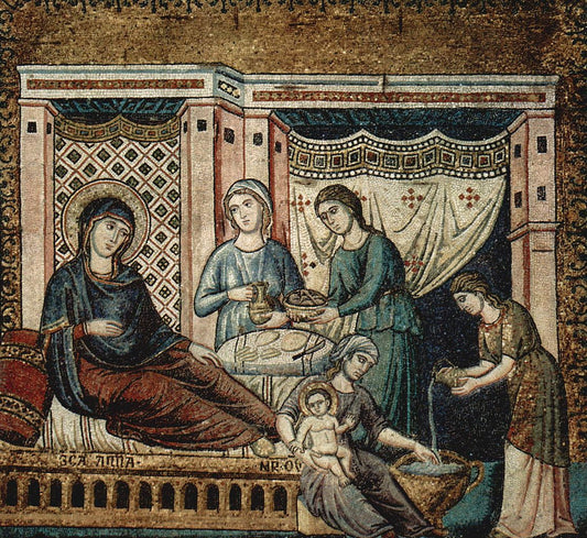 Scenes from the Life of Mary ~ Birth of Mary, vintage artwork by Pietro Cavallini, 12x8" (A4) Poster
