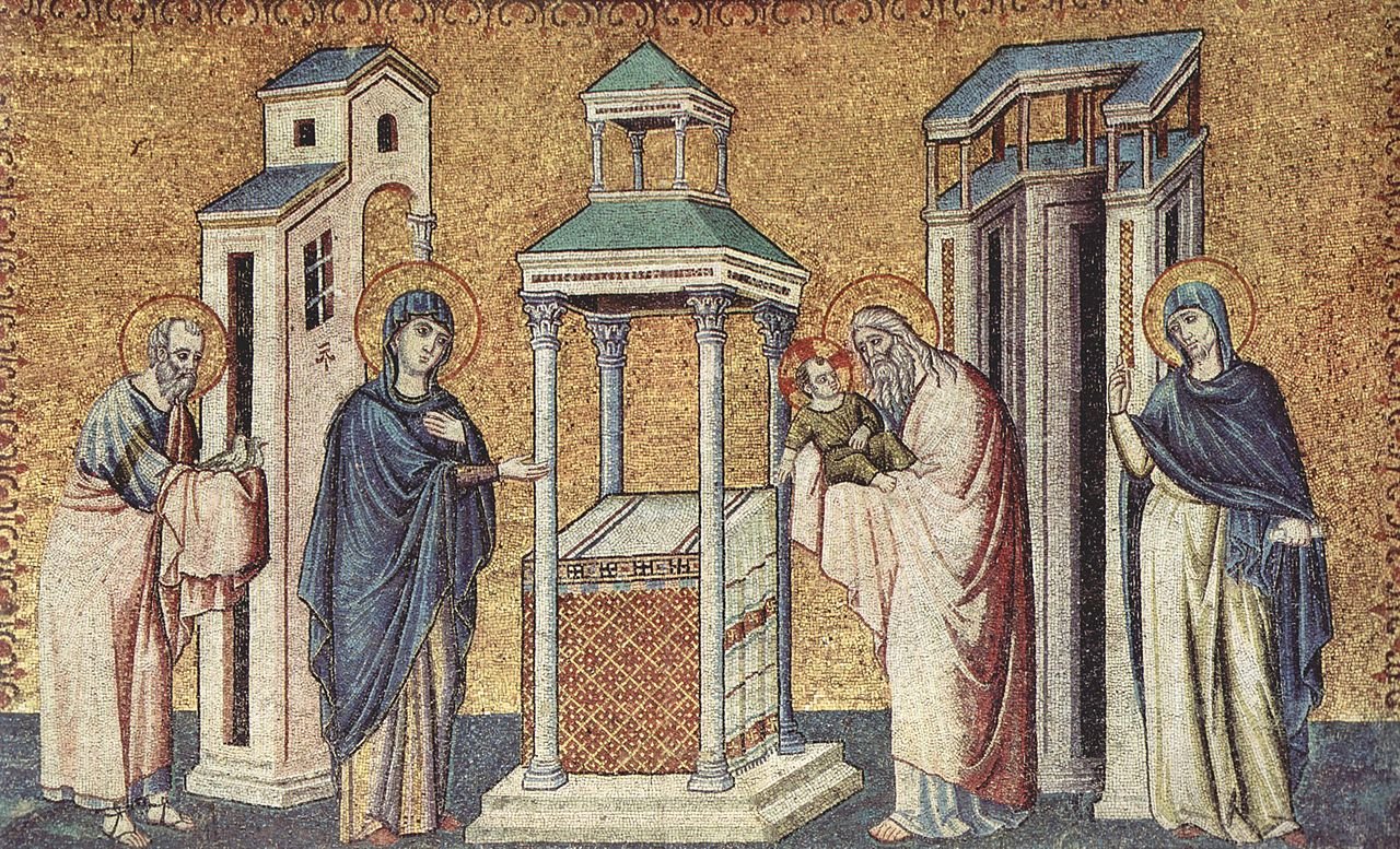 Scenes from the Life of Mary ~ Presentation in the Temple, vintage artwork by Pietro Cavallini, 12x8" (A4) Poster