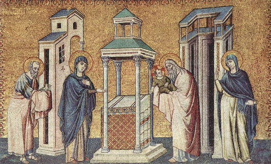 Scenes from the Life of Mary ~ Presentation in the Temple, vintage artwork by Pietro Cavallini, 12x8" (A4) Poster