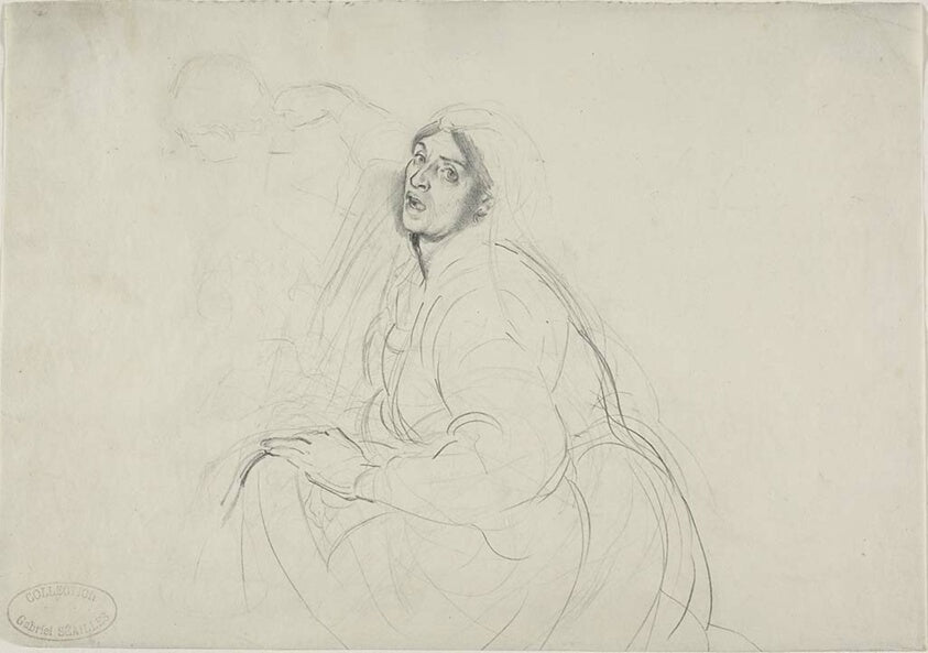 Seated Woman, and Sketch of Figure Bending Over by Alfred Dehodencq, 23x16"( A2 size) Poster Print