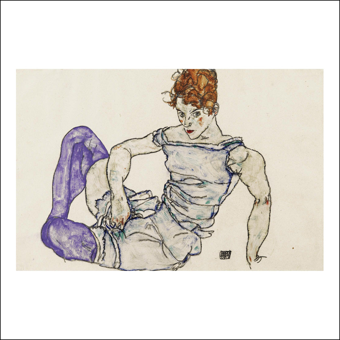 seated woman in violet stockings 1917  by Egon Schiele, 12x8" (A4) Poster Print