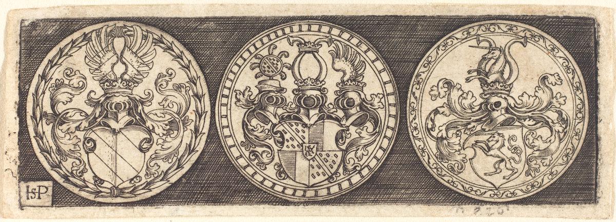 Sebald Beham:Three Medals with Coats of Arms,16x12"(A3) Poster