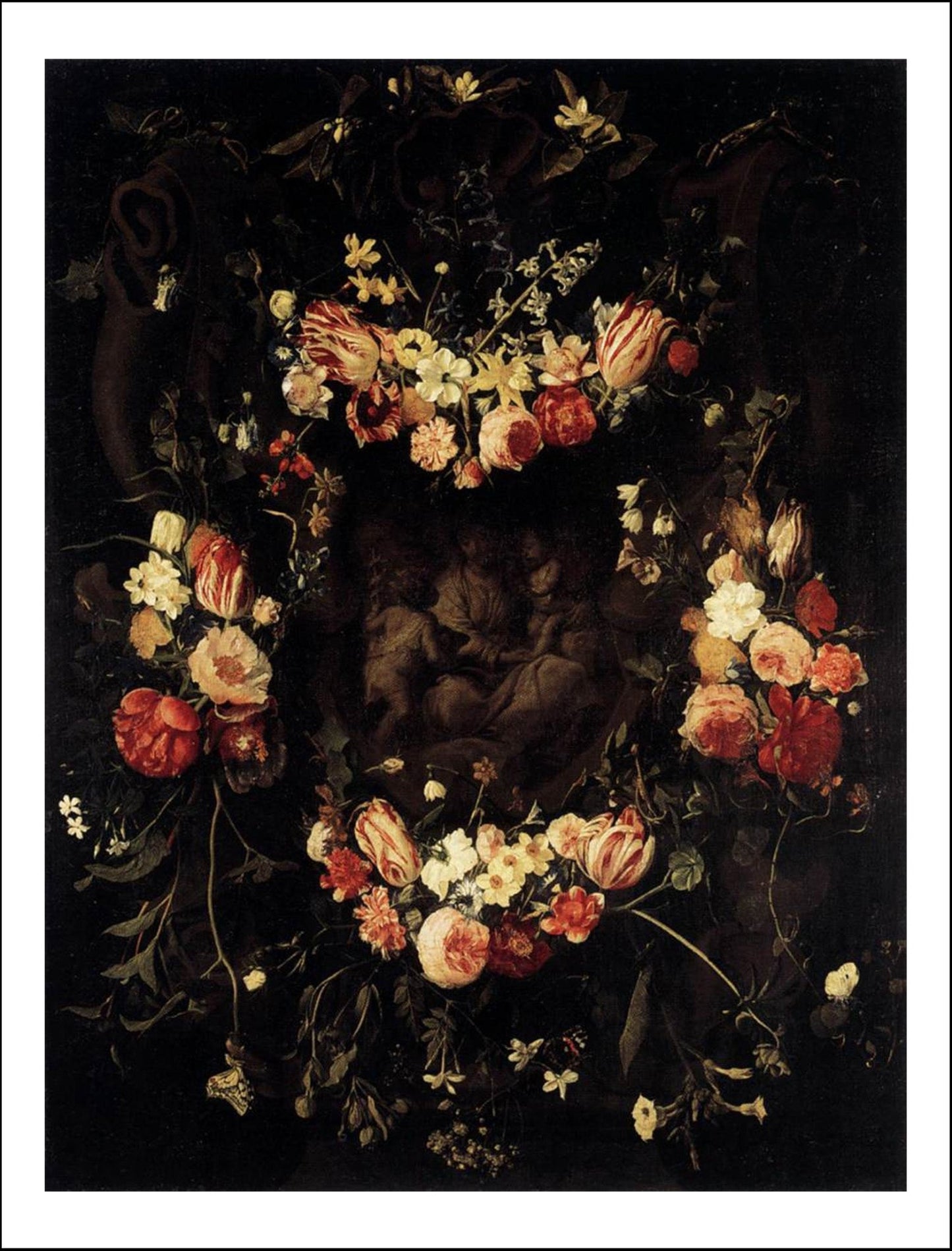 SEGHERS, Daniel - Floral Wreath with Relief after Quellinu, 12x8" (A4) Poster