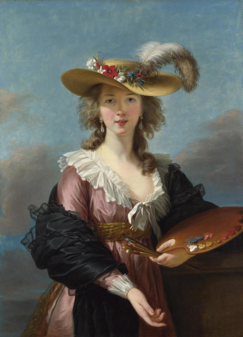 Self Portrait in a Straw Hat by (Marie-Louise) Elizabeth Vigee Le Brun, vintage art, modern poster print