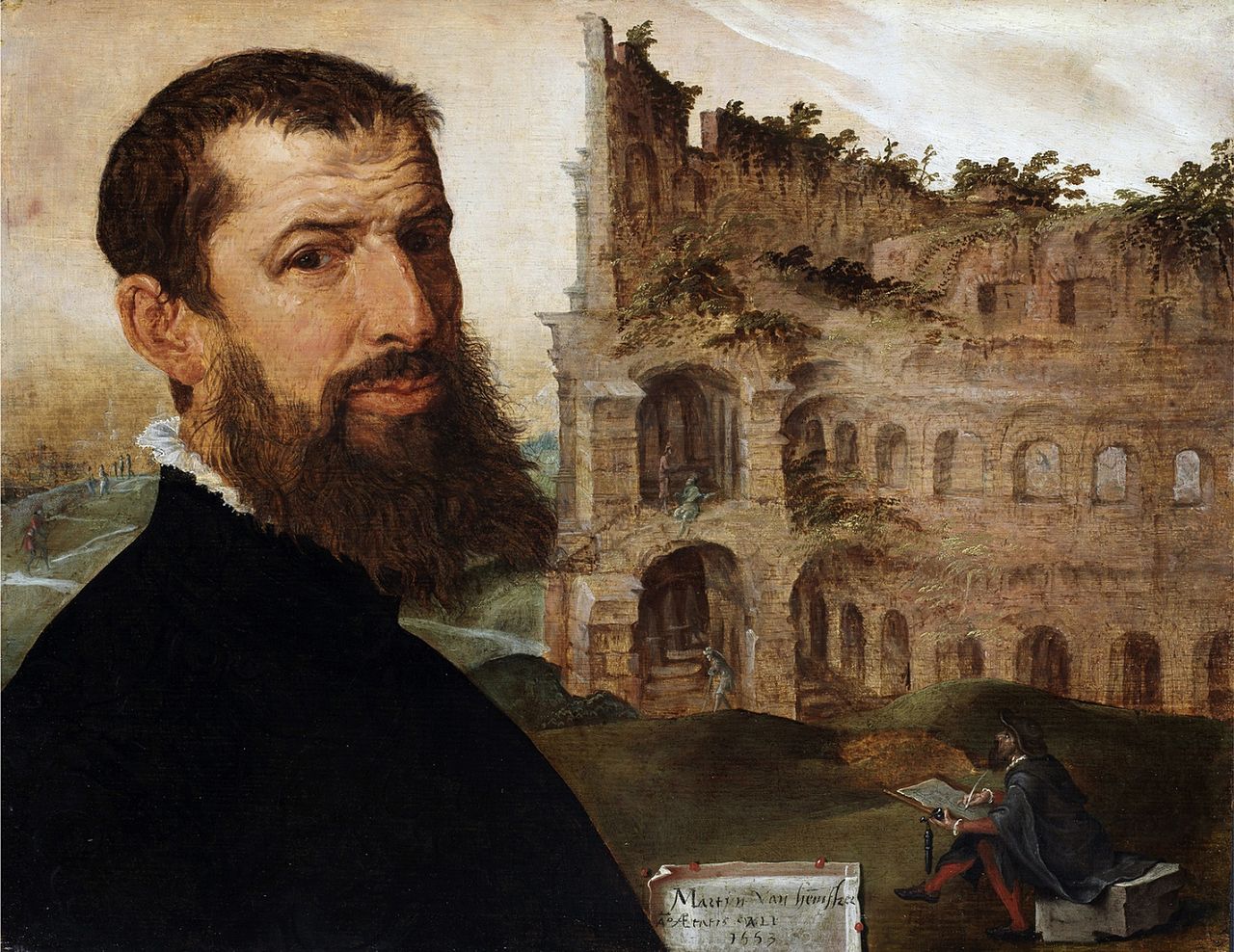 Self-portrait, with the Colosseum, vintage artwork by Maerten van Heemskerck, A3 (16x12") Poster Print