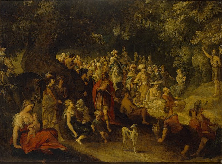 Sermon of Saint John the Baptist, vintage artwork by Attributed to Hans Jordaens, A3 (16x12") Poster Print