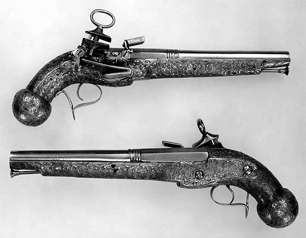 Pair of Miquelet Flintlock Pistols dated 1687, Poster Print Wall Art