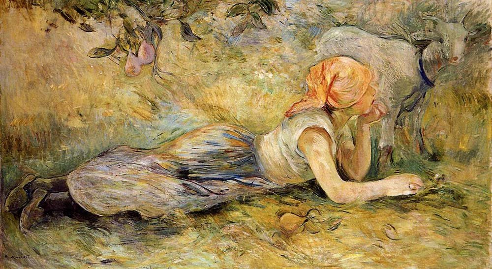 Shepherdess Laying Down - 1891 - Musee Marmottan France by Berthe Morisot, vintage art, modern poster print
