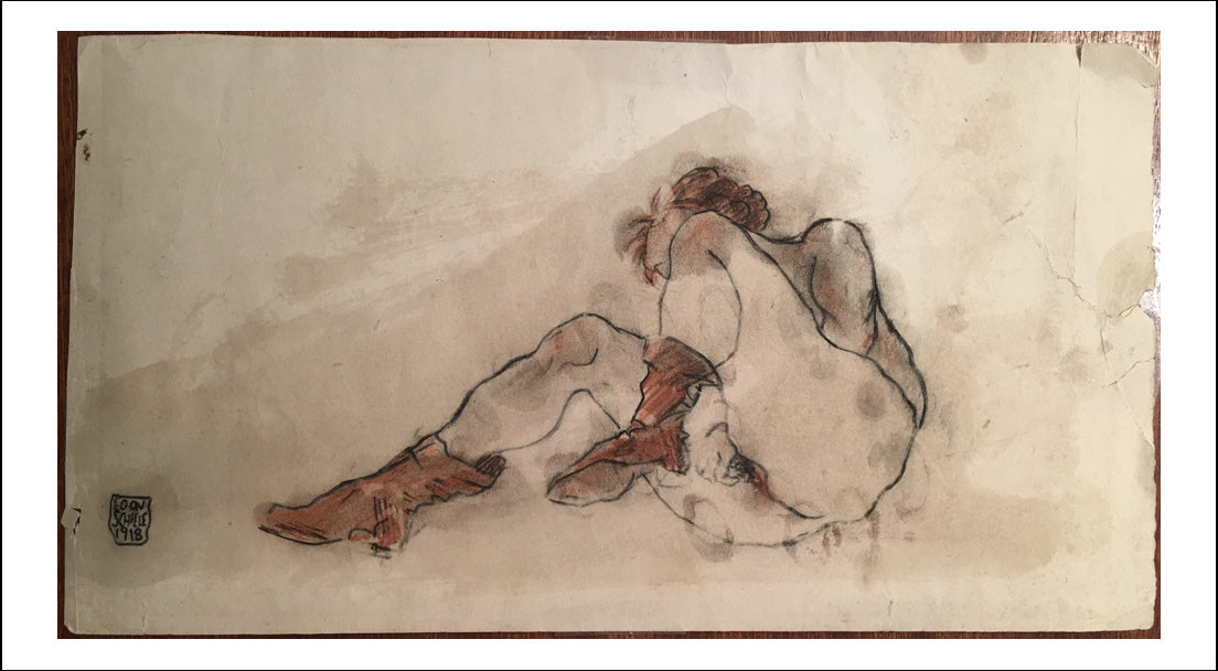 sitting nude erotic by Egon Schiele, 12x8" (A4) Poster Print