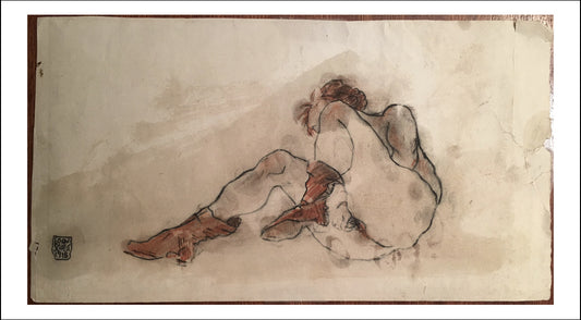 sitting nude erotic by Egon Schiele, 12x8" (A4) Poster Print