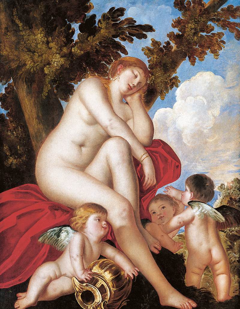 Sleeping Venus with Putti, vintage artwork by Alessandro Varotari, 12x8" (A4) Poster
