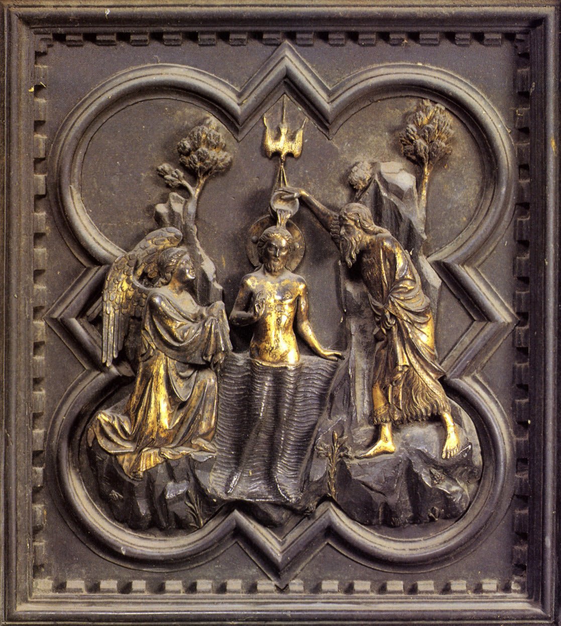 South Doors ~ Baptism of Christ, vintage artwork by Andrea Pisano, 12x8" (A4) Poster