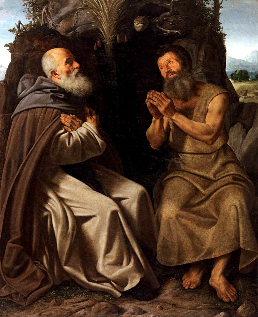 St Anthony Abbot and St Paul, vintage artwork by Giovanni Girolamo Savoldo, A3 (16x12") Poster Print