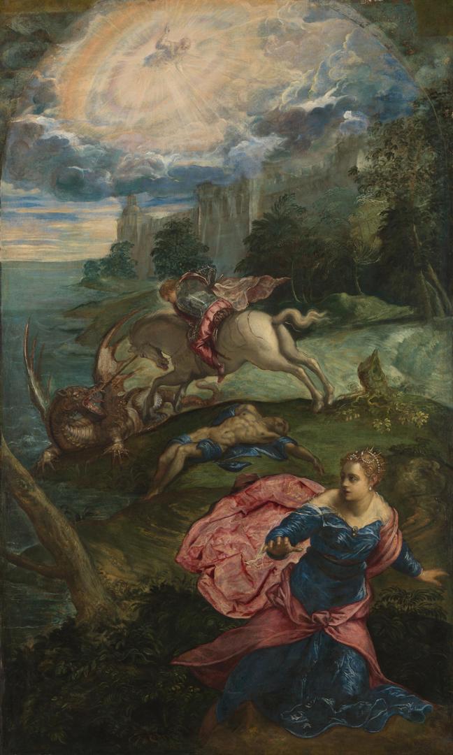 St. George and the Dragon by Tintoretto, vintage art, modern poster print