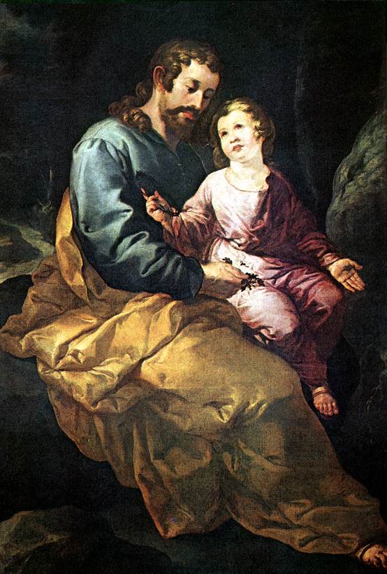 St Joseph and the Christ Child, vintage artwork by Francisco de Herrera the Elder, 12x8" (A4) Poster