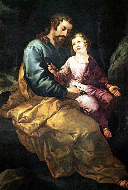 St Joseph and the Christ Child, vintage artwork by Francisco de Herrera the Elder, 12x8" (A4) Poster