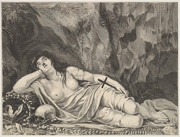 St. Mary Magdalen Reclining in a Grotto-Claude Goyrand, After , vintage art, A3 (16x12") Poster Print