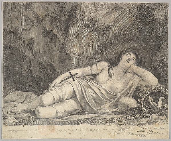 St. Mary Magdalen Reclining in a Grotto-Claude Mellan , vintage art, A3 (16x12") Poster Print