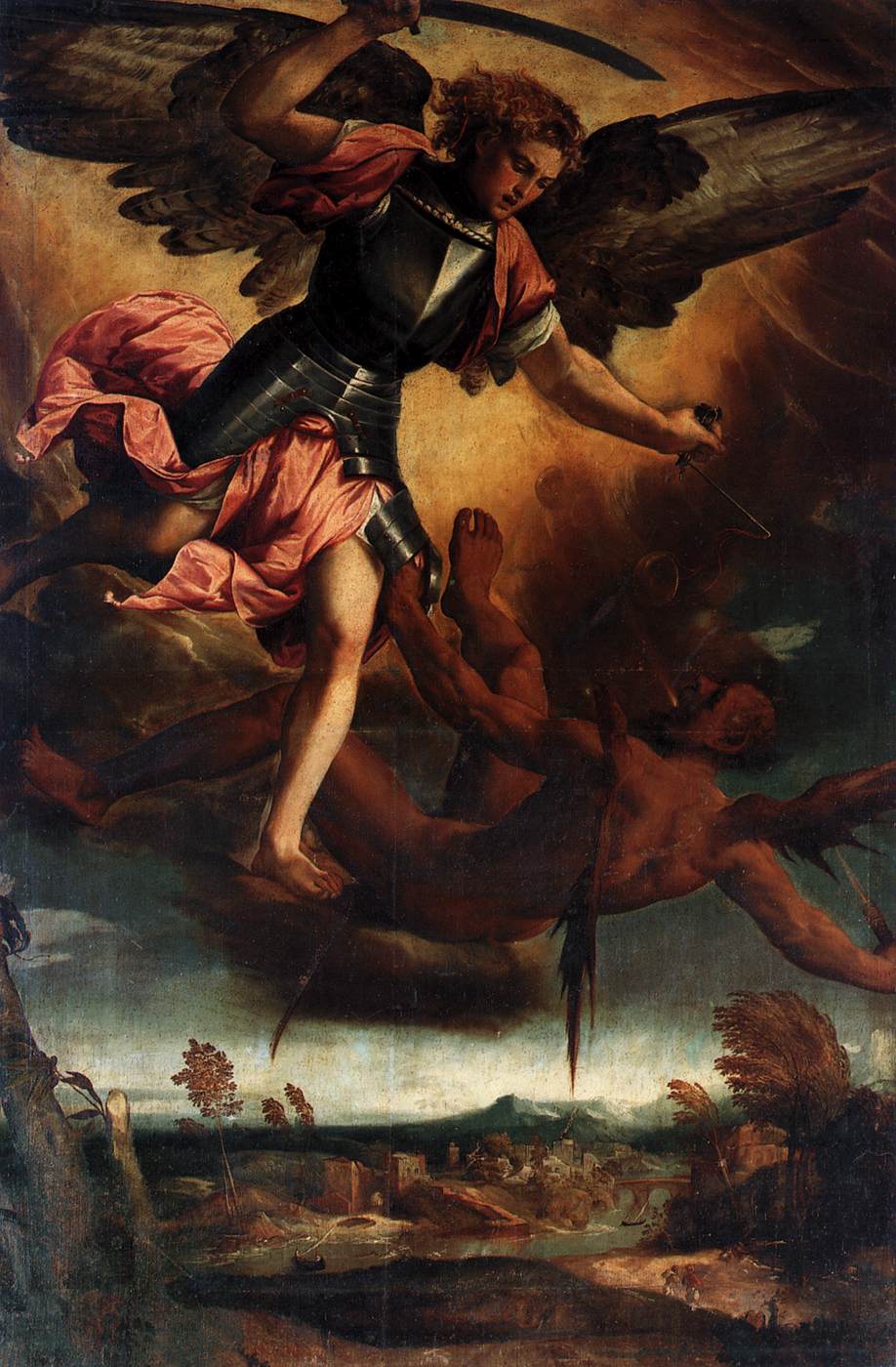 St Michael Vanquishing the Devil, vintage artwork by Bonifazio Veronese, A3 (16x12") Poster Print