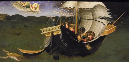 St Nicholas of Bari Rebuking the Storm, vintage artwork by Bicci di Lorenzo, A3 (16x12") Poster Print