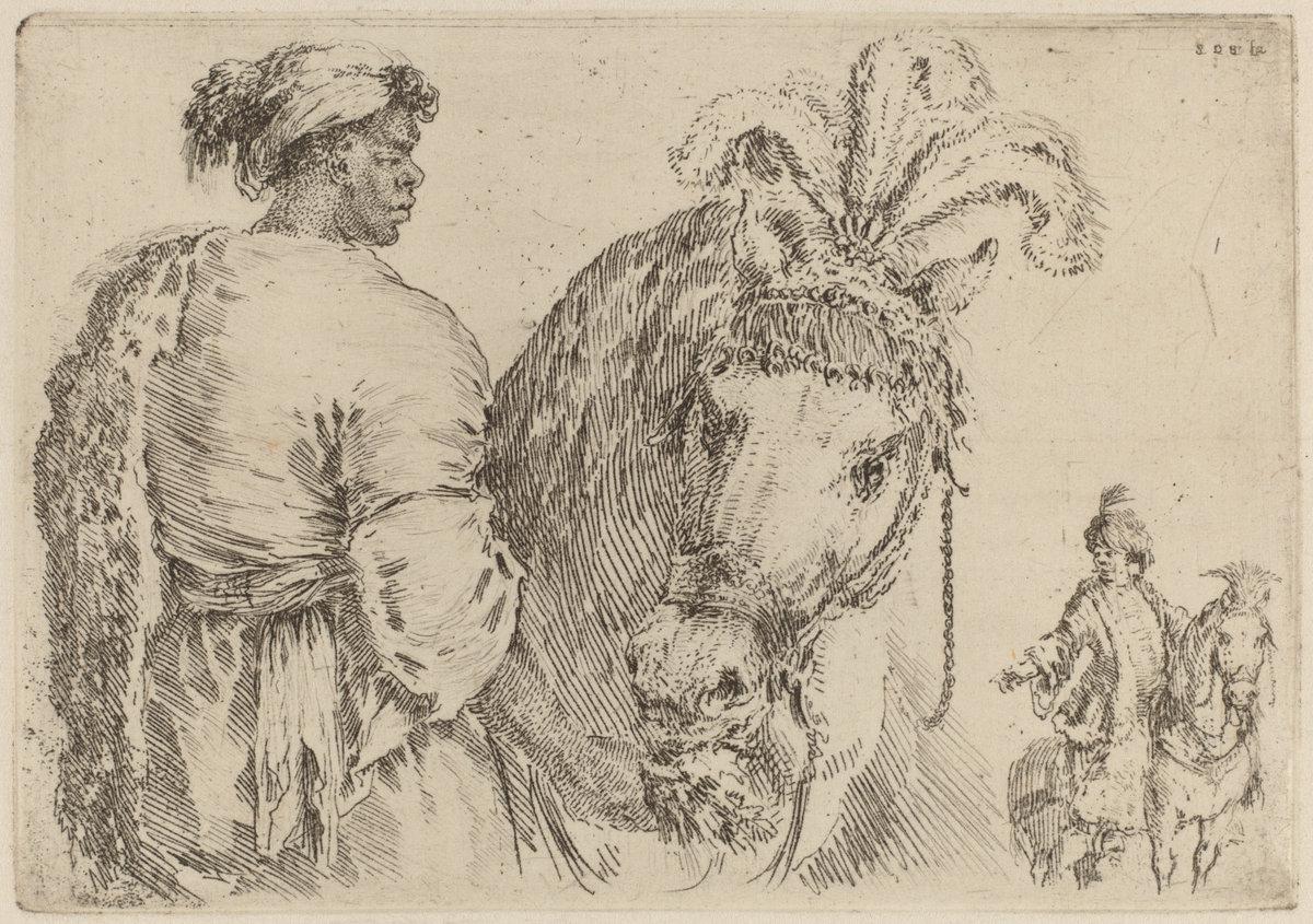 Stefano Della Bella:Negro Feeding a Horse,16x12"(A3) Poster