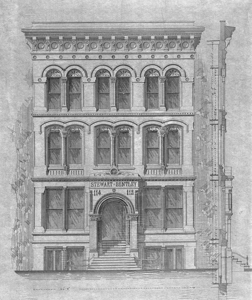 Stewart–Bentley Building, Chicago, Illinois, Elevation and Exterior Wall Section by Carter, Drake and Wight (American, 1871–1873), 23x16"( A2 size) Poster Print