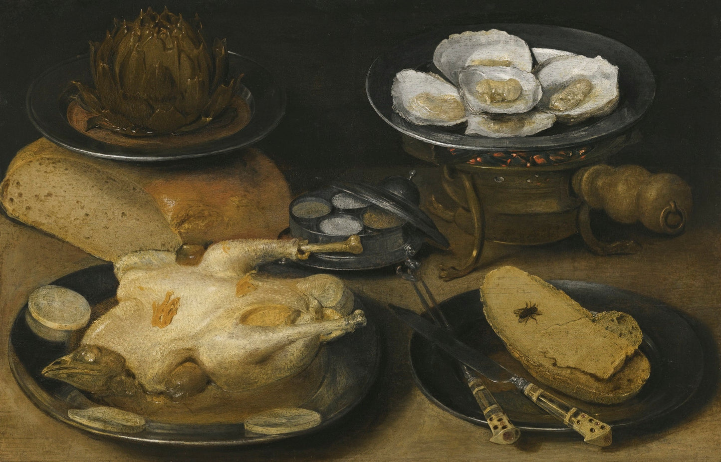 Still Life with a Dish of Oysters upon a Brazier, vintage artwork by Georg Flegel, A3 (16x12") Poster Print