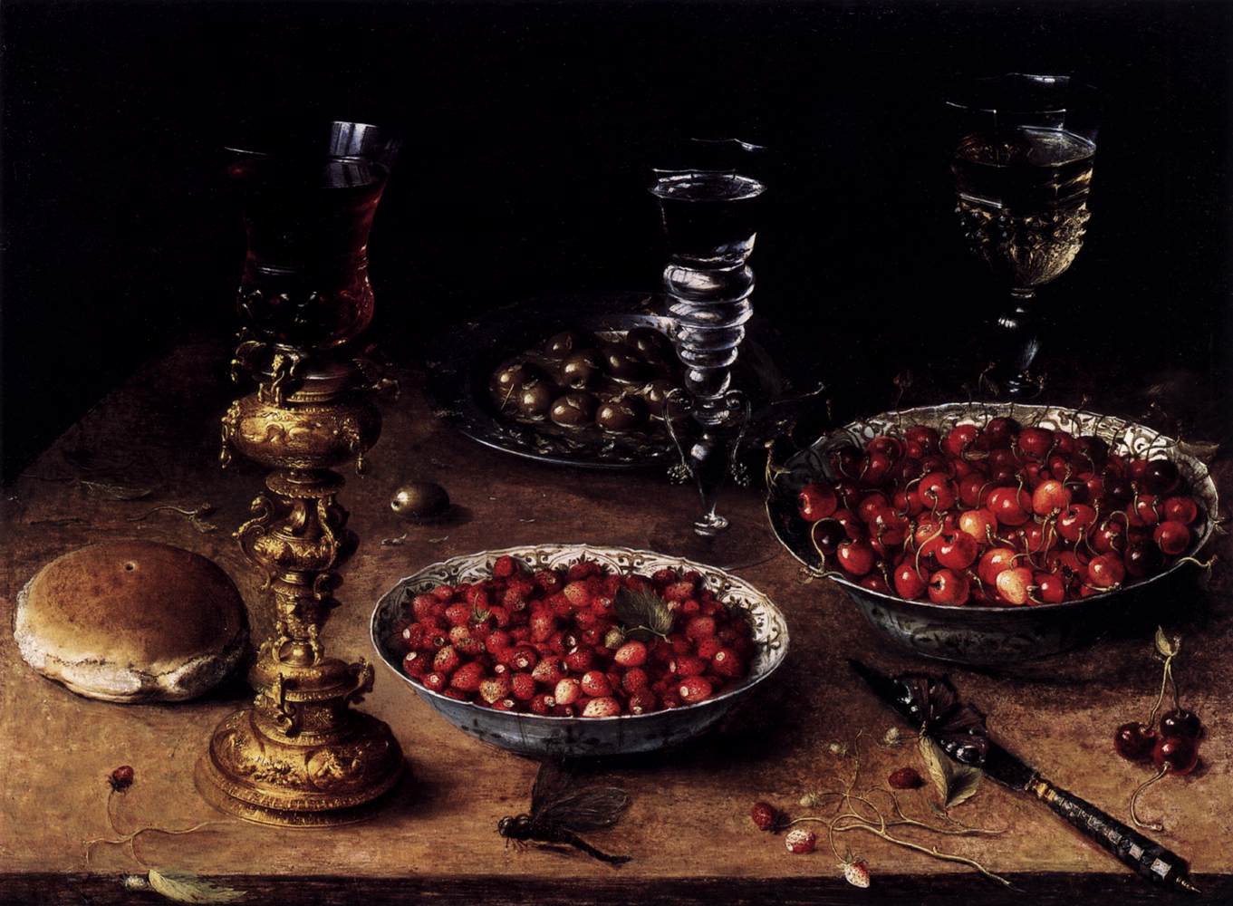 Still-life with Cherries and Strawberries in China Bowls, vintage artwork by Osias Beert, A3 (16x12") Poster Print