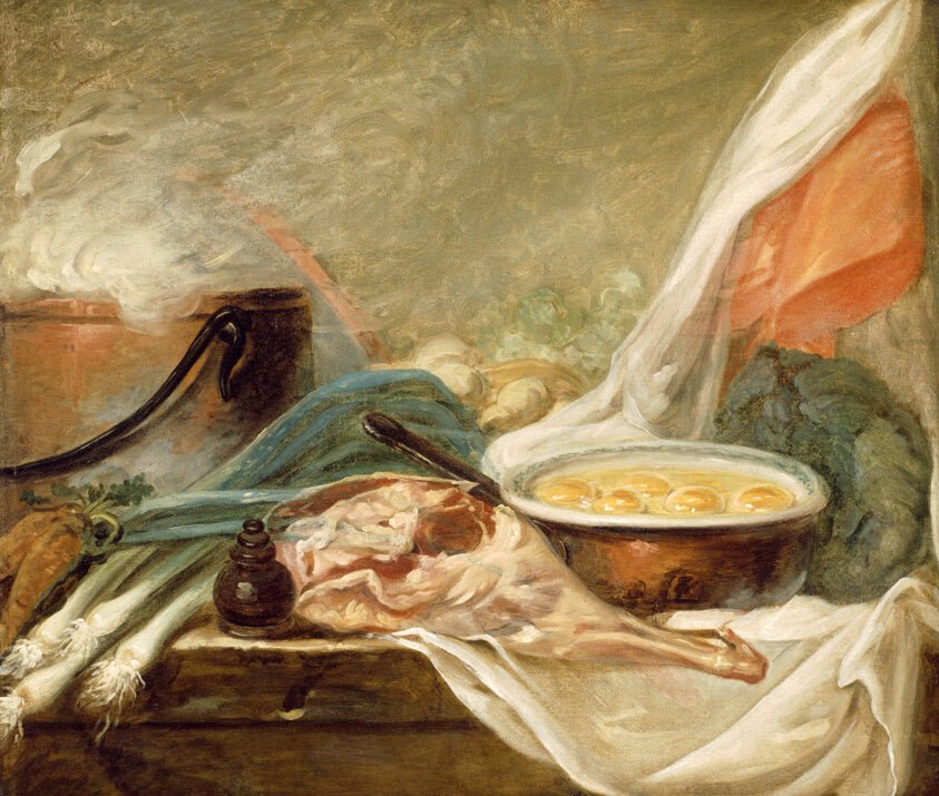 Still Life with Eggs and a Leg of Mutton by French School, 23x16"( A2 size ) Poster Print
