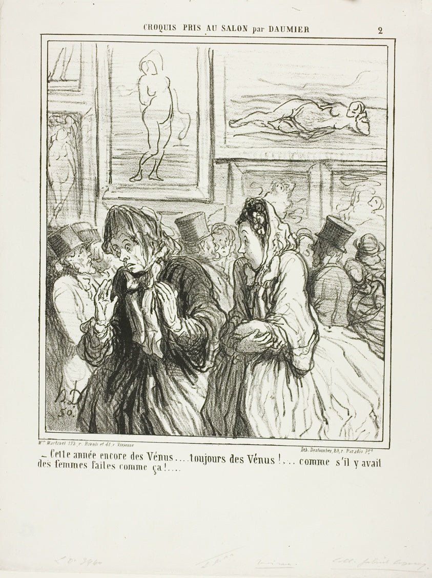 “- Still more Venuses this year... always Venuses!... as if there were any women built like that!,” plate 2 from Croquis Pris Au Salon par Daumier by Honore Victorin Daumier, 23x16"( A2 size) Poster Print
