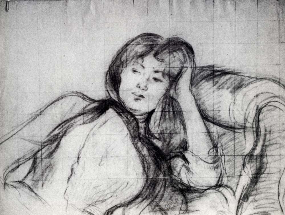 Study for   the Young woman at rest by Berthe Morisot, 1889, vintage art, modern poster print