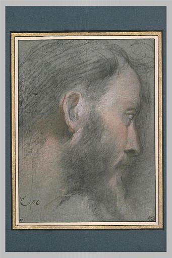 Study of a Bearded ManHead Turned Right, vintage artwork by Federico Barocci, 12x8" (A4) Poster