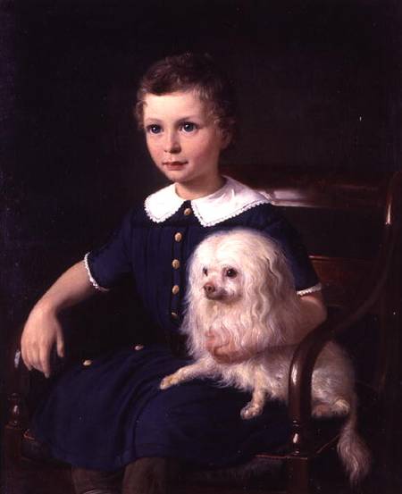Study of a Boy with Pet Dog by Wilhelm Marstrand, vintage art, modern poster print