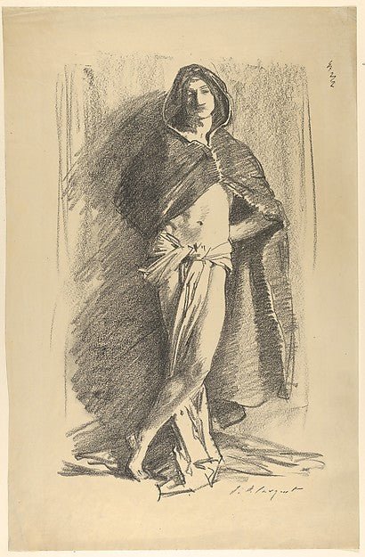Study of a Young Man in a Cloak Standing 1895-John Singer Sar, vintage art, A3 (16x12") Poster Print