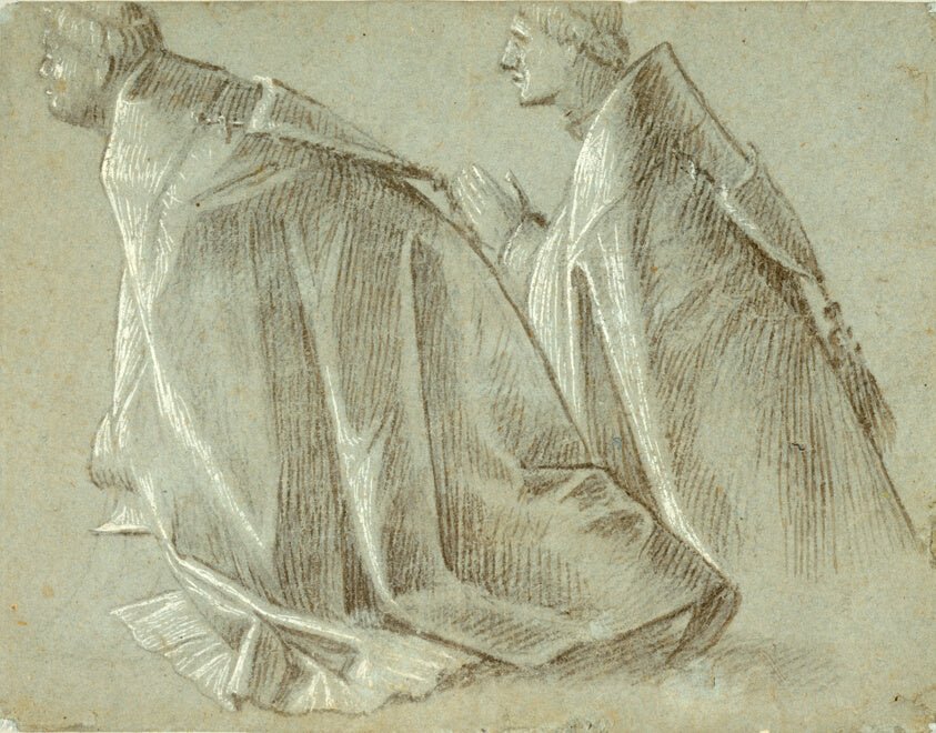 Study of Two Kneeling Clerics (recto); Study of Standing Youth (verso) by Vittore Carpaccio, 23x16"( A2 size) Poster Print