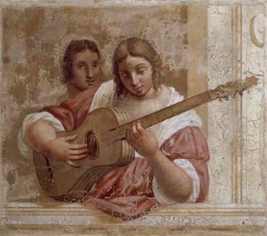 Suonatrice di chitarra, vintage artwork by Italian School 16th Century - Unknown, A3 (16x12") Poster Print