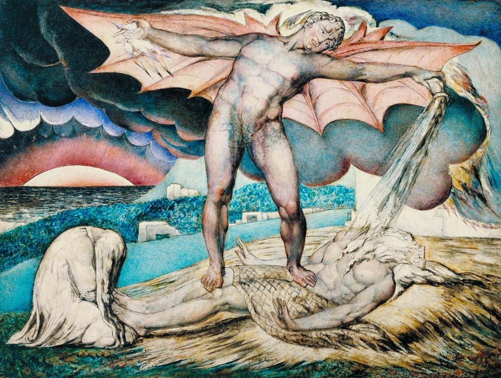 satan smiting job with sore boils by W. Blake, 12x8" (A4) Poster