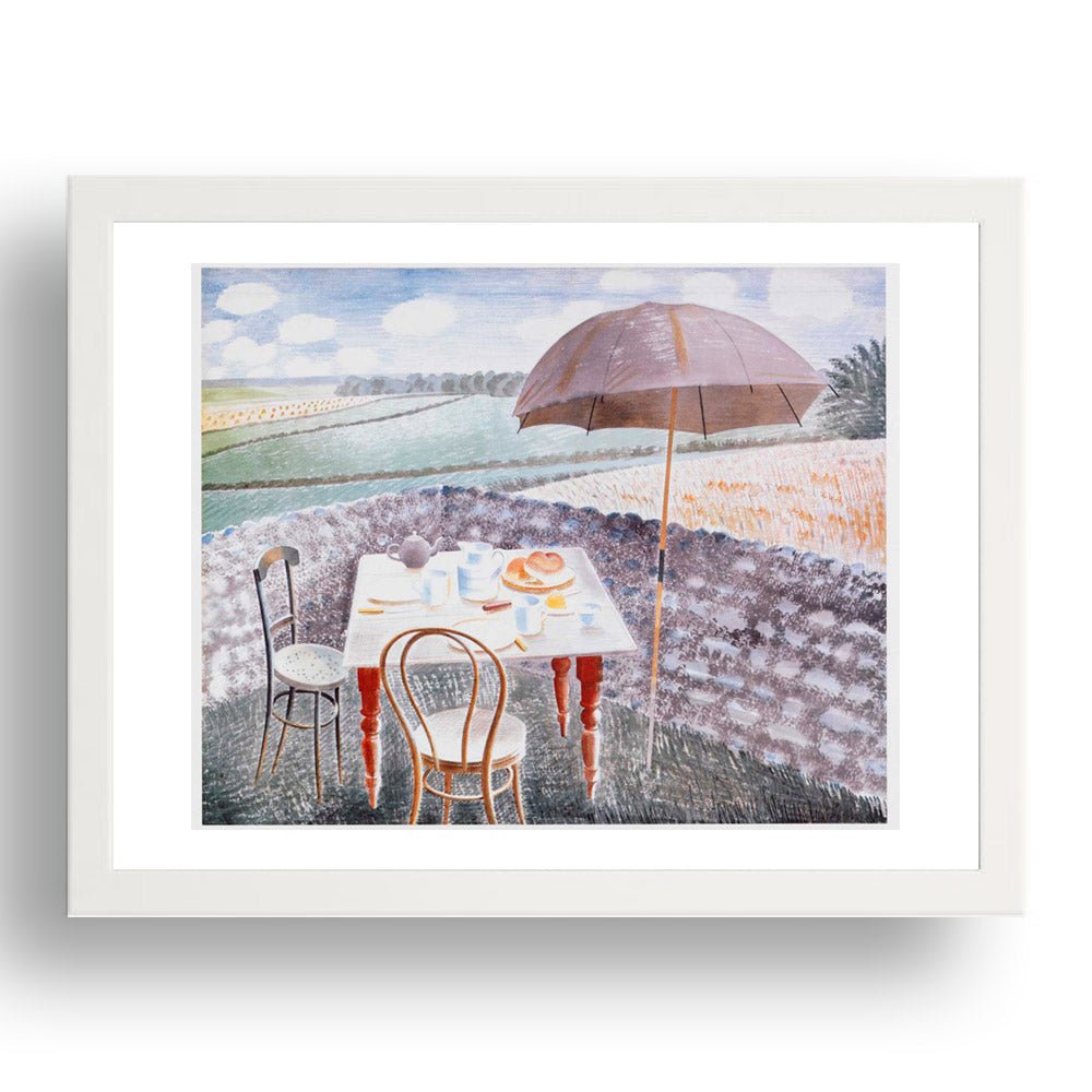 TEA AT FURLONGS (1939), SOUTH DOWNS Lanscape by Eric Ravilious, 17x13" Frame