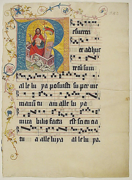 :Manuscript Leaf with Initial R from a Gradual second quarte-16x12"(A3) Poster
