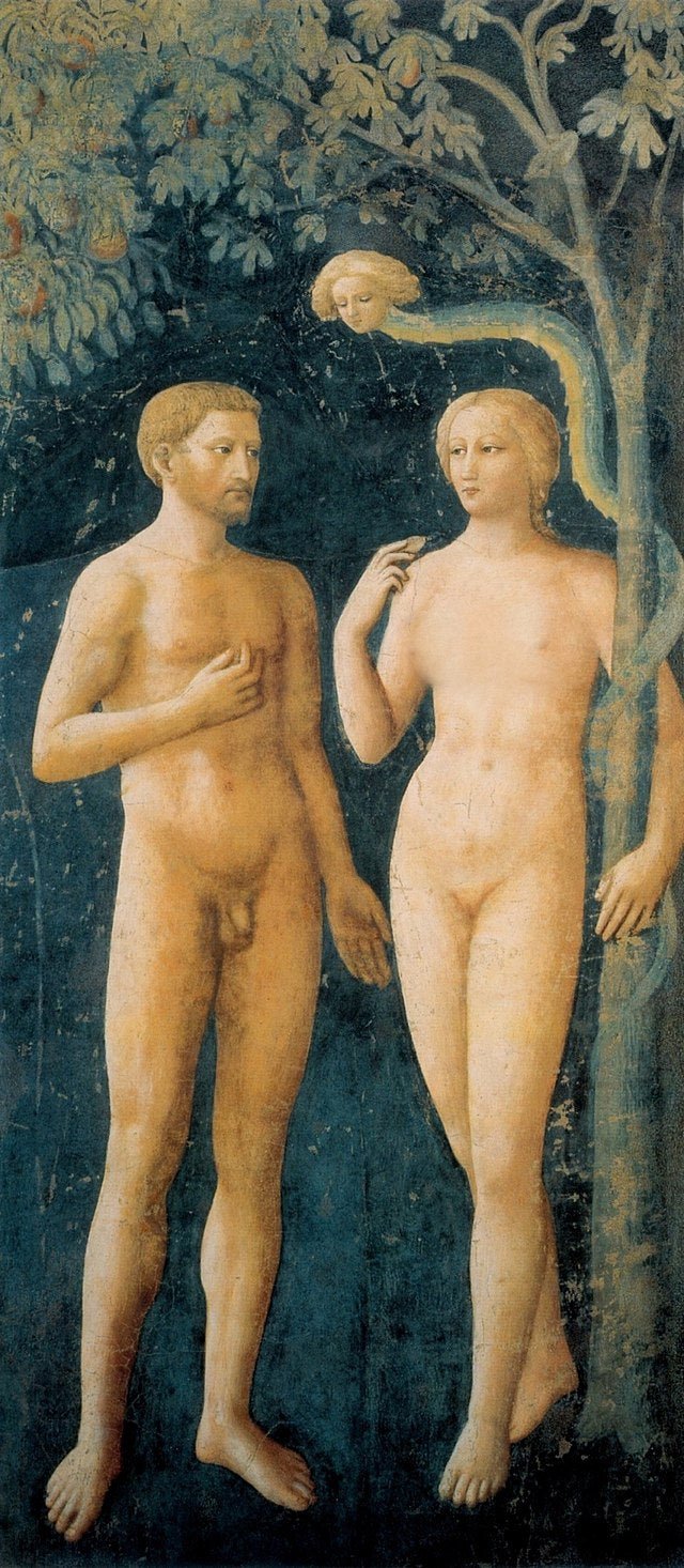Temptation of Adam and Eve by Masolino da Panicale, vintage art, modern poster print