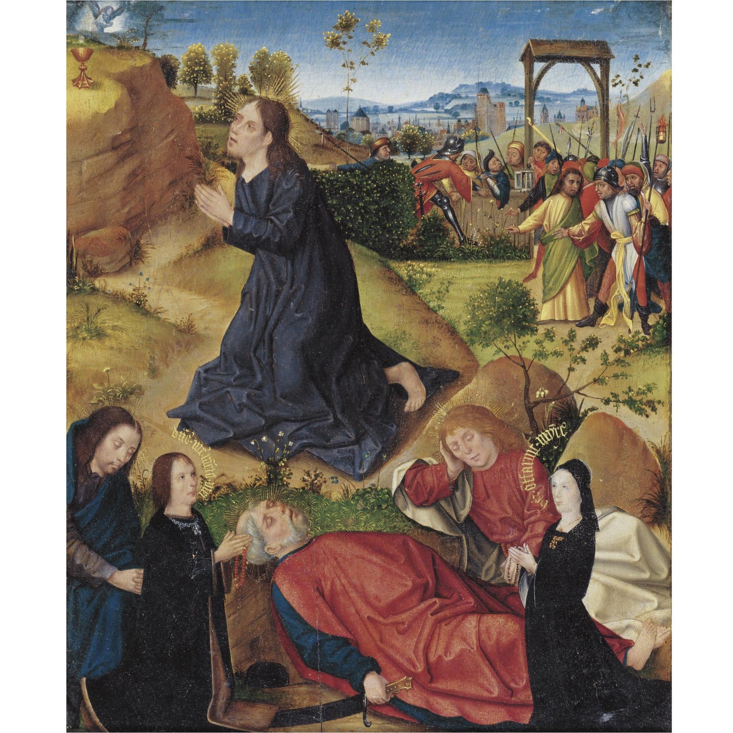 The Agony in the Garden with Kneeling Donors, vintage artwork by Dutch School 15th Century - Unknown, A3 (16x12") Poster Print