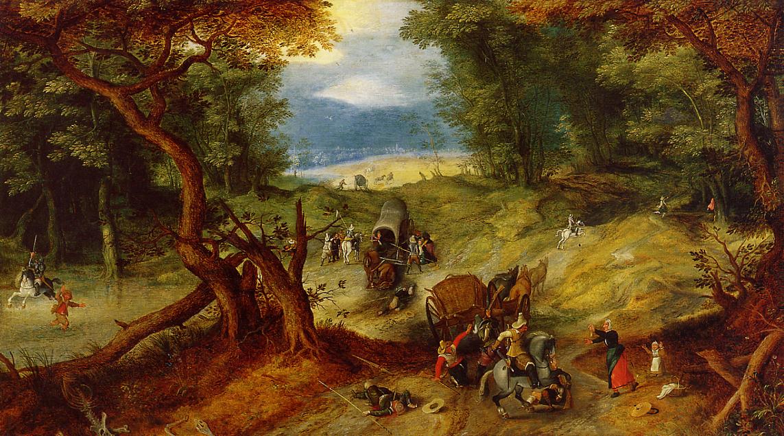 The Ambush, vintage artwork by Jan Brueghel the Elder, 12x8" (A4) Poster