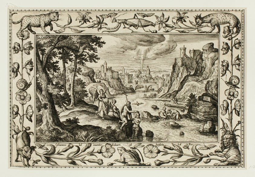 The Baptism of Christ, from Landscapes with Old and New Testament Scenes and Hunting Scenes by Adriaen Collaert (Flemish, c. 1560–1618) , 23x16"( A2 size) Poster Print