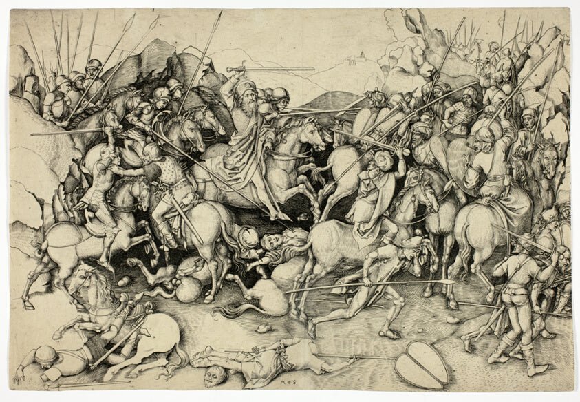 The Battle of St. James The Greater at Clavijo by school of Martin Schongauer, 23x16"( A2 size ) Poster Print