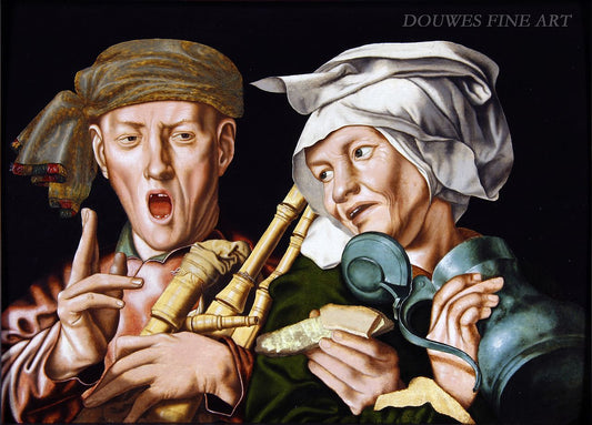 The boisterous bagpipe player and the artful woman, vintage artwork by Jan Sanders van Hemessen, A3 (16x12") Poster Print